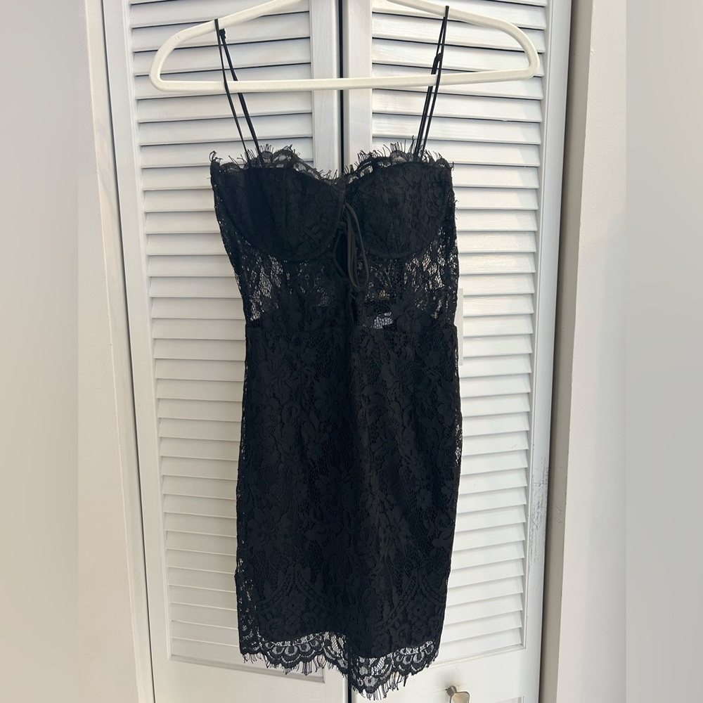 Tobi Black Lace Overlay Dress